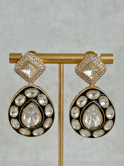 Ayura Designs Avani Set with Earrings & Tikka – Mirror-Cut Stones with Deep Blue Enamel Detailing & Crystal Borders