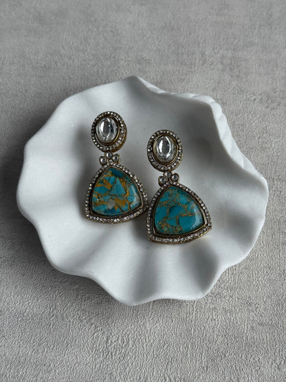 Ayura Designs Florence Earrings – Mirror Cut Studs with Turquoise Marble Resin & Crystal Borders