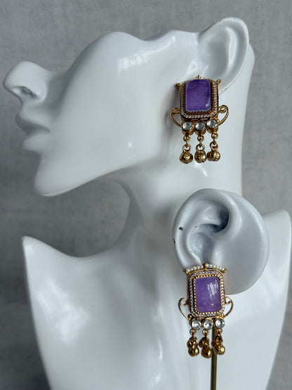 Ayura Designs Aleena Earrings – Lilac Stone Stud Earrings with Pearls & Ghungroo Detailing