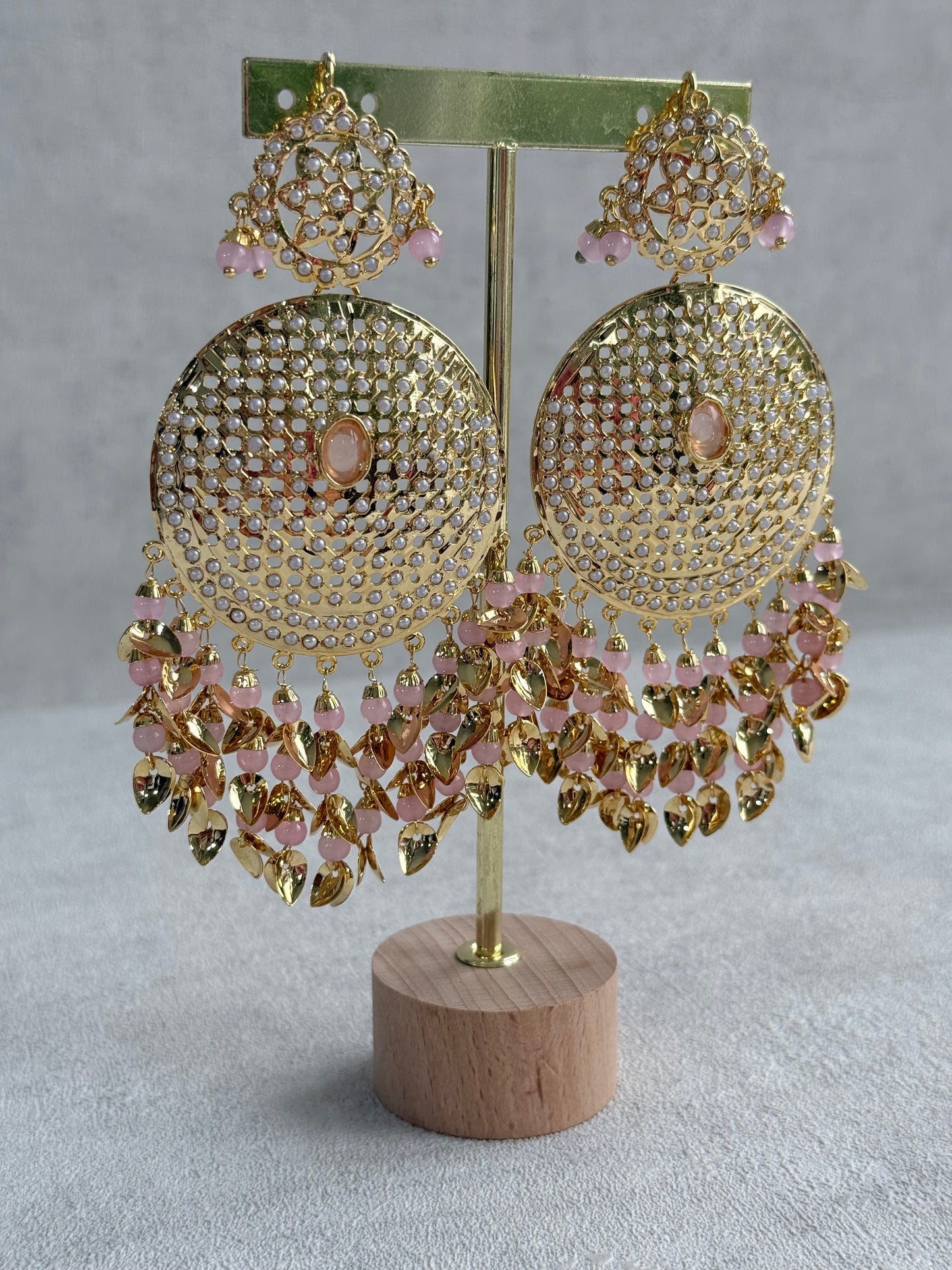 Ayura Designs Seerat Earrings – Blush Pink Gold Pippal Patti Design with Pearls