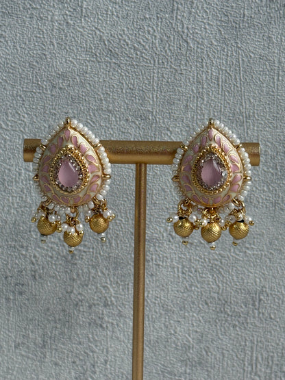 Ayura Designs Aaira Set with Necklace & Studs – Blush Pink Meenakari with Rose Pink Centre & Pearl Detailing