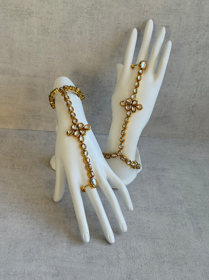 Ayura Designs Raina Haathphool – Kundan Hand Ornament with Floral Motif & Enamel Detailing