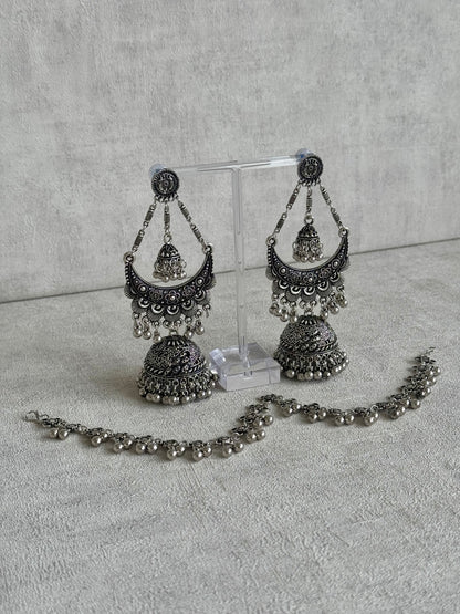 Ayura Designs Nazaakat Jhumkas - Oxidised Silver Earrings with Detachable Sahare | Antique Finish
