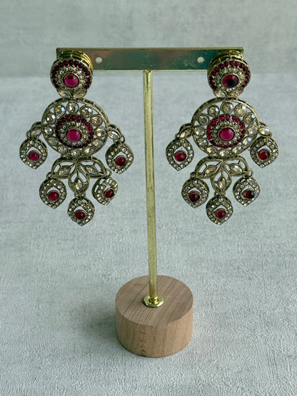 Ayura Designs Vanika Earrings – Rani Pink & Champagne Crystal Gold Finish