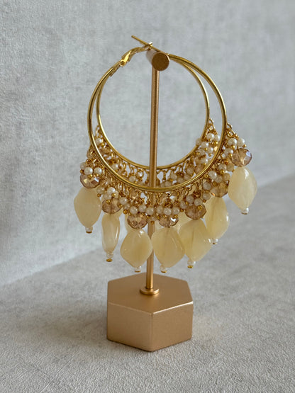 Ayura Designs Heer Balis – Gold Hoops with Ivory Pearl Marble Beads, Pearls & Crystal Detailing