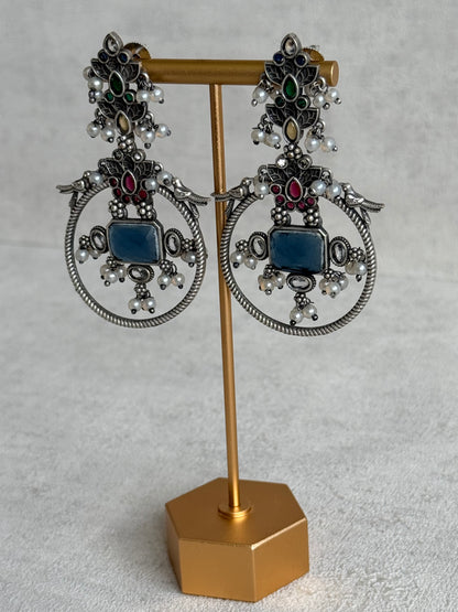 Ayura Designs Katha Earrings – Oxidised Statement Earrings with Multicolour Stonework & Pearl Detailing