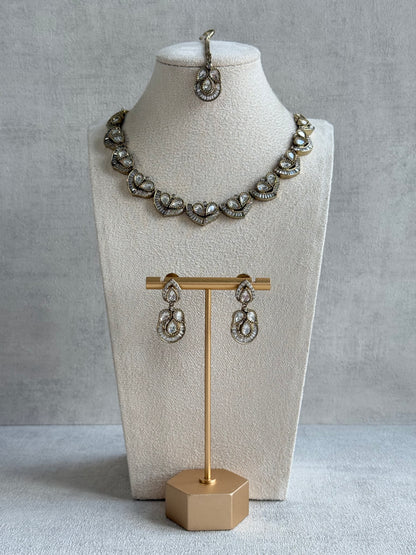 Ayura Designs Katalina Necklace Set with Earrings & Tikka – Crystal Detailing & Antique Gold Finish