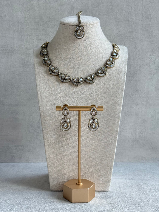 Ayura Designs Katalina Necklace Set with Earrings & Tikka – Crystal Detailing & Antique Gold Finish