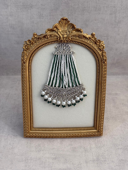 Ayura Designs Ash Jhoomar Passa – Emerald Green Beads with Mirror Cut Stones & Silver Finish