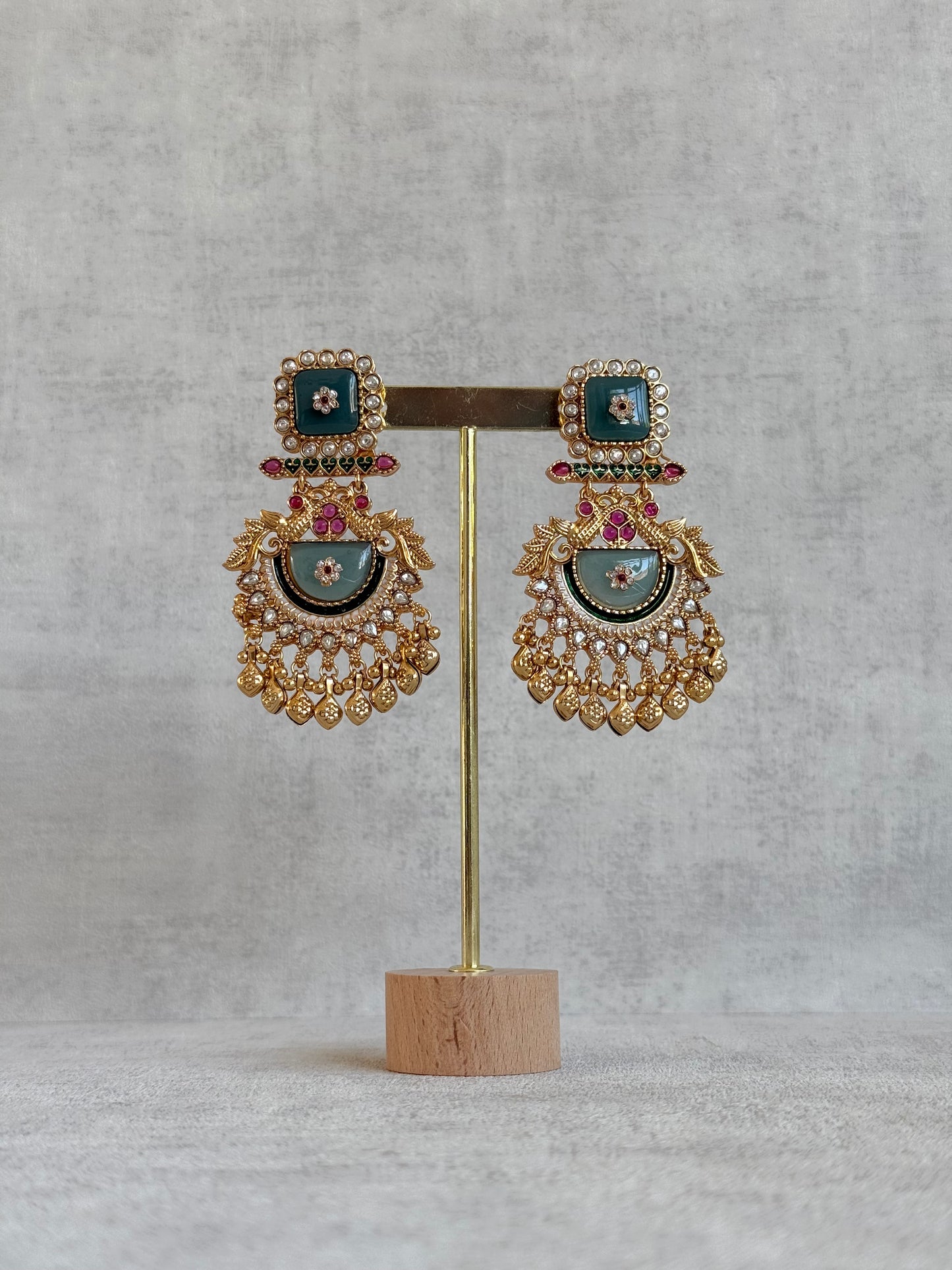 Ayura Designs Aranya Earrings – Sage Green & Rani Pink Statement Earrings