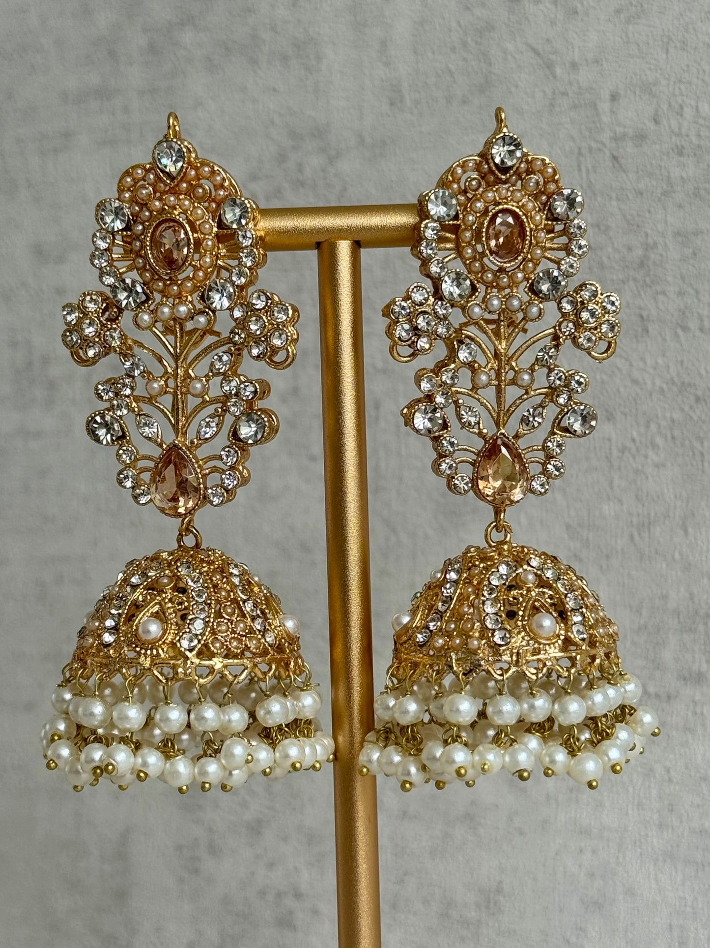 Ayura Designs Afsana Choker Set with Jhumkis – Mirror-Cut Polki, Ivory Pearls & Antique Gold Finish