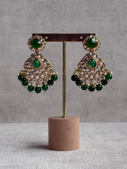 Ayura Designs Javeria Set with Earrings & Tikka – Emerald Green Stones, Mirror Kundan & Gold Finish
