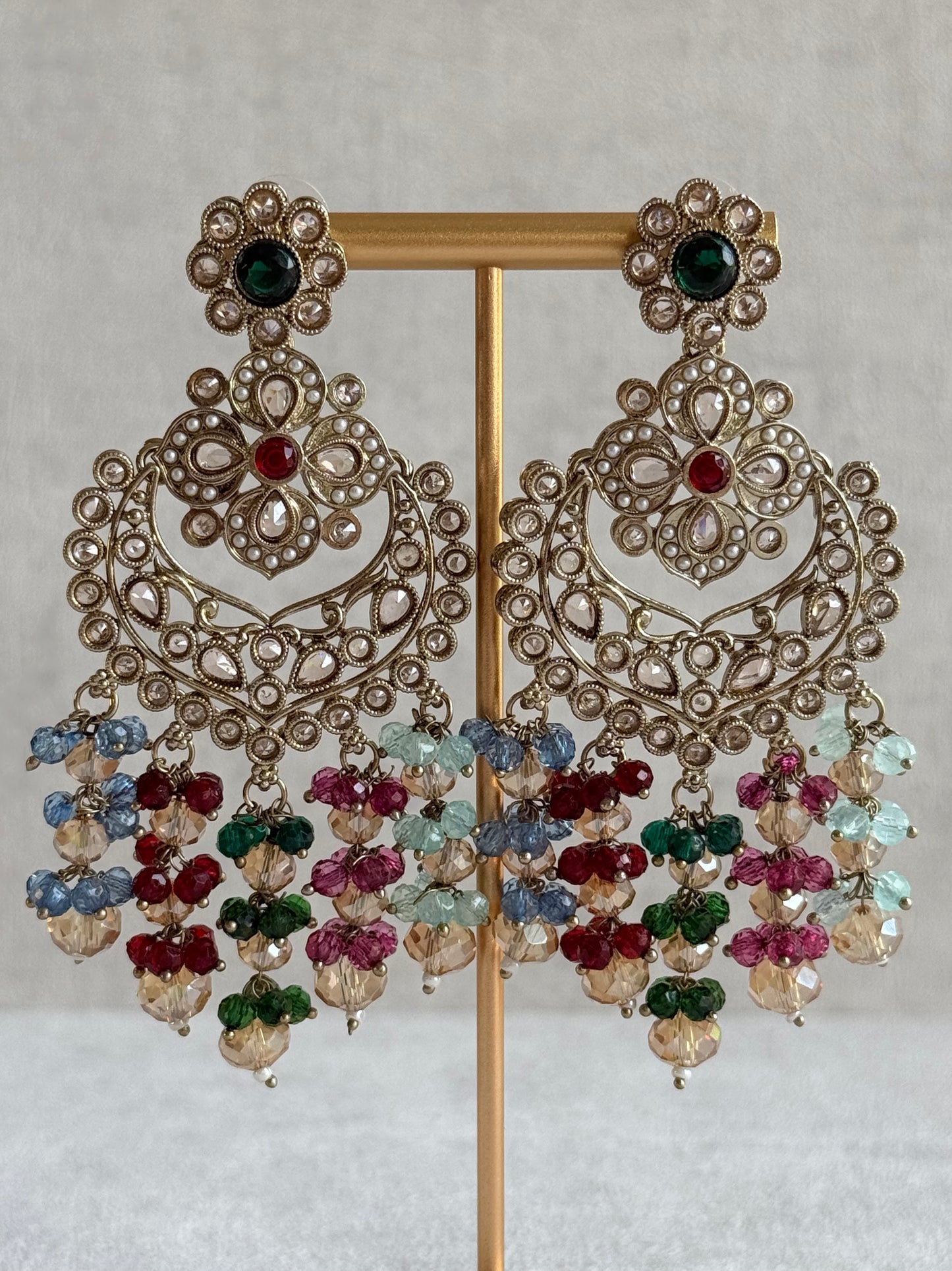 Ayura Designs Dilnaz Necklace Set with Earrings, Tikka & Passa – Multicolour Crystal Beads & Antique Gold Finish