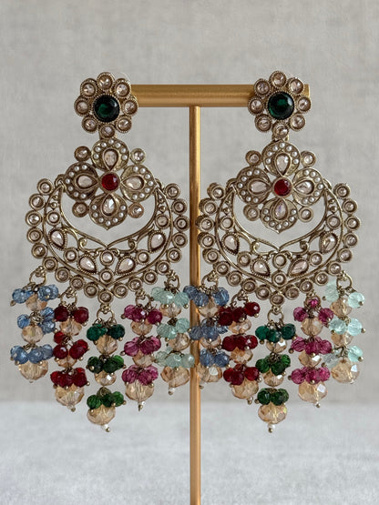 Ayura Designs Dilnaz Necklace Set with Earrings, Tikka & Passa – Multicolour Crystal Beads & Antique Gold Finish