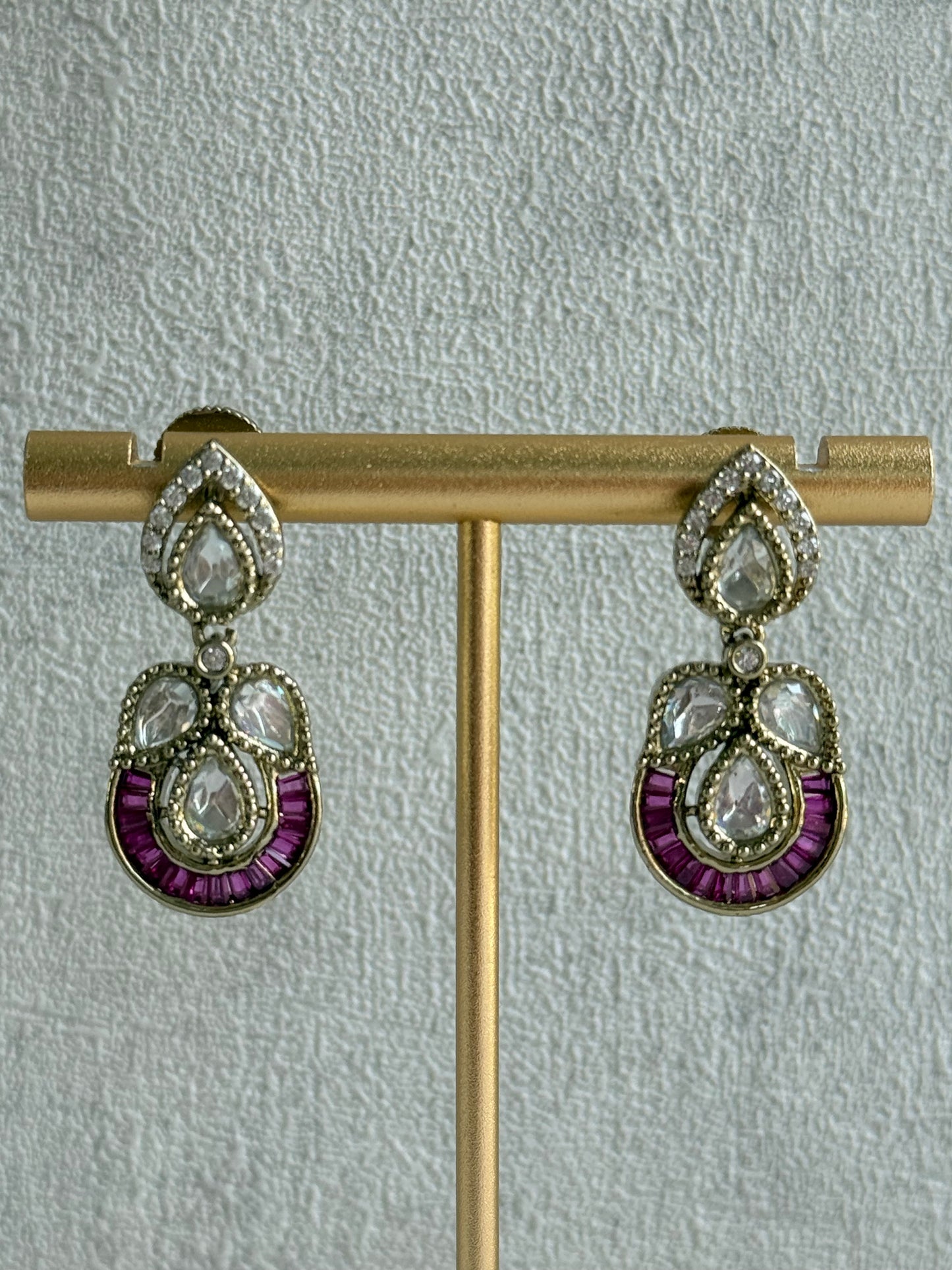 Ayura Designs Katalina Necklace Set with Earrings & Tikka – Rani Pink Stones, Crystals & Antique Gold Finish