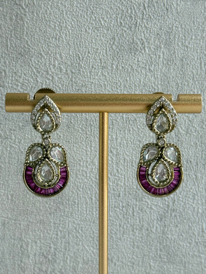 Ayura Designs Katalina Necklace Set with Earrings & Tikka – Rani Pink Stones, Crystals & Antique Gold Finish