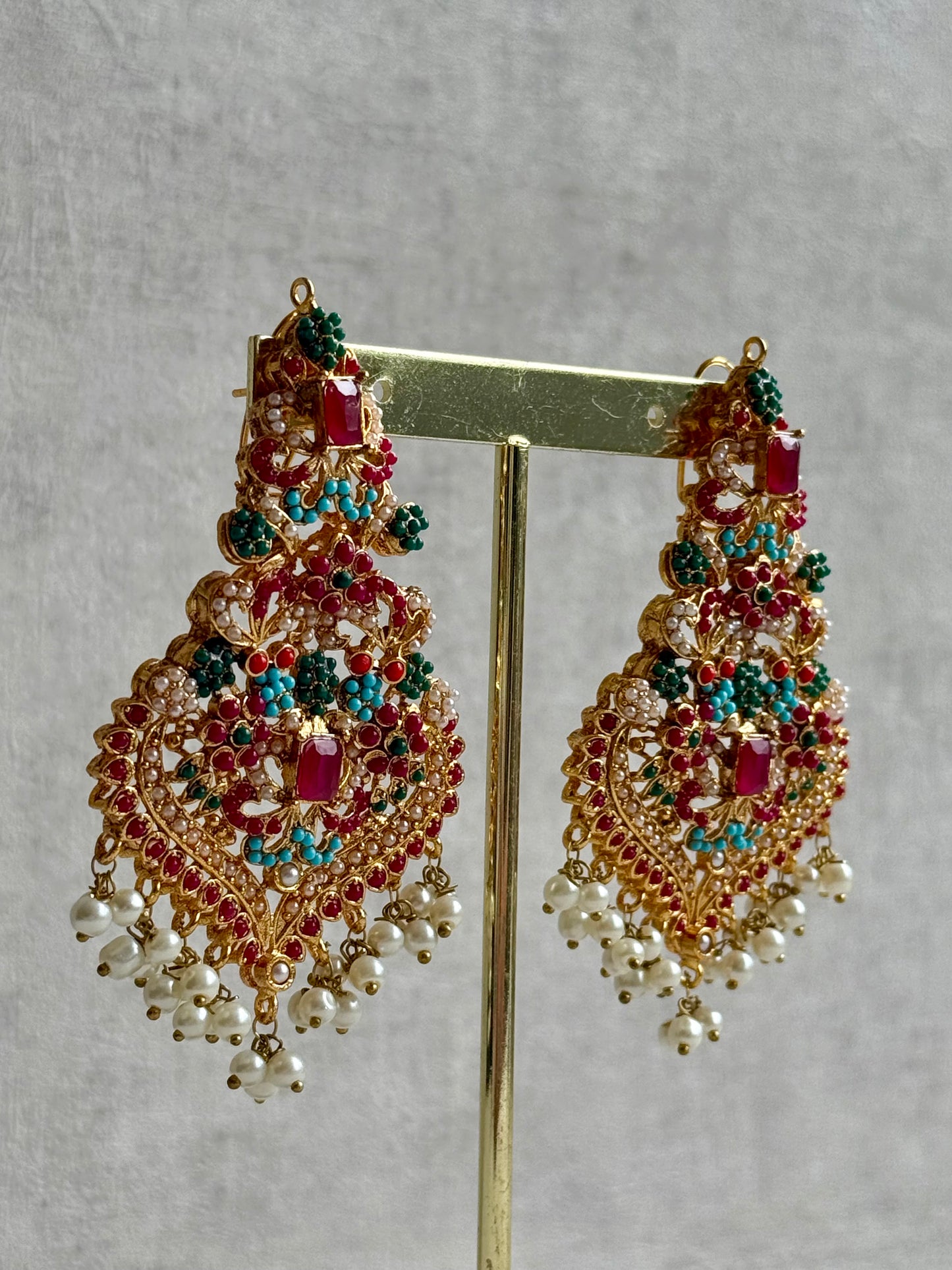 Ayura Designs Rumi Earrings – Meenakari with Ruby, Turquoise & Pearl Detailing