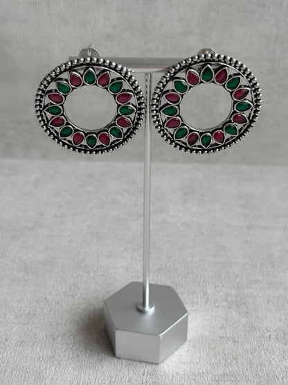 Ayura Designs Kesar Studs – Statement Oxidised Stud Earrings with Ruby Pink & Emerald Stones