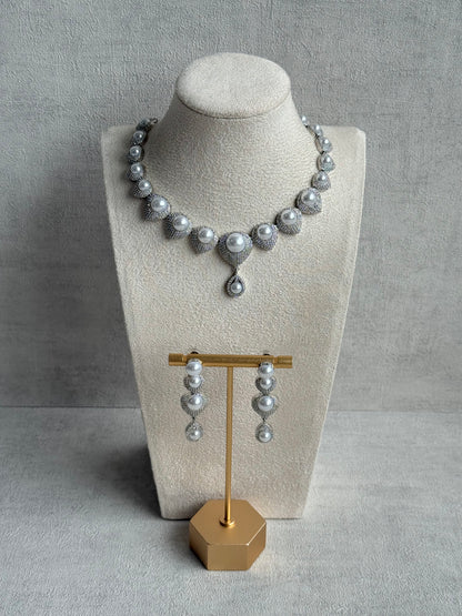 Ayura Designs Juliette Set with Necklace & Drop Earrings – Silver Crystal & Pearl Statement Set