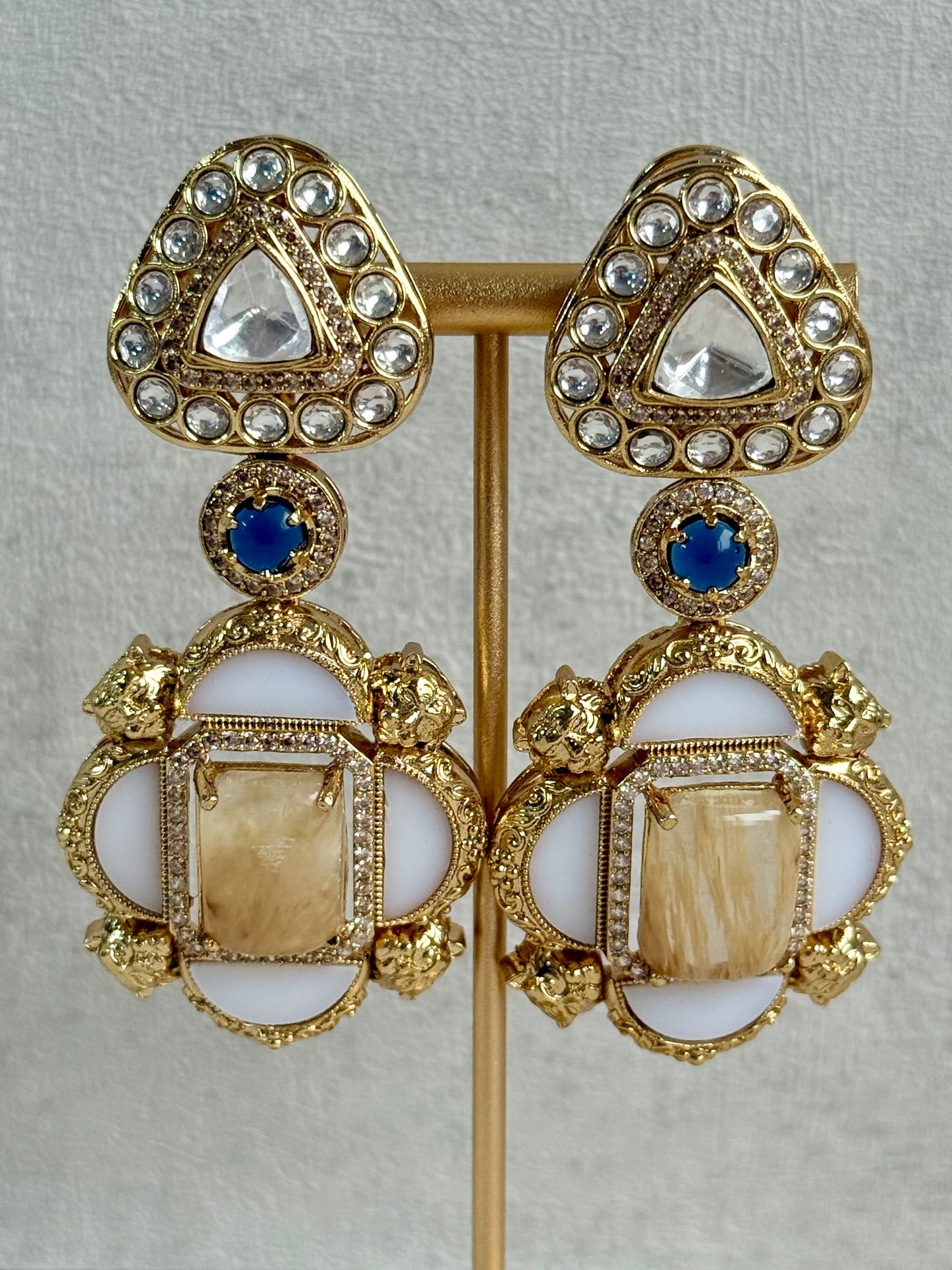 Ayura Designs Daphne Necklace Set with Statement Earrings – Gold Finish with Moissanite-Style Stones & Multicolour Accents