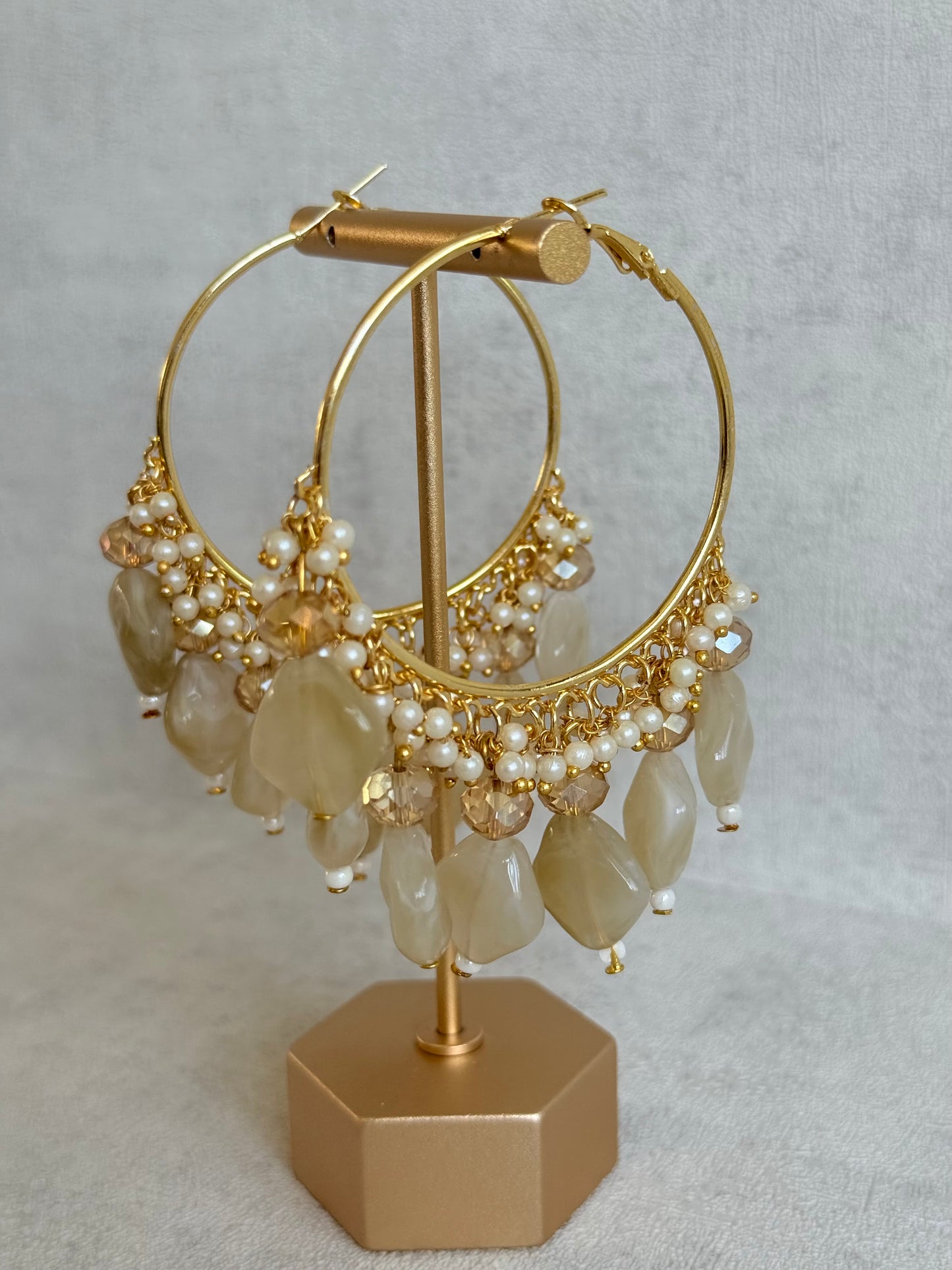 Ayura Designs Heer Balis – Gold Hoops with Cashmere Marble Beads, Pearls & Crystal Detailing