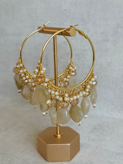 Ayura Designs Heer Balis – Gold Hoops with Cashmere Marble Beads, Pearls & Crystal Detailing