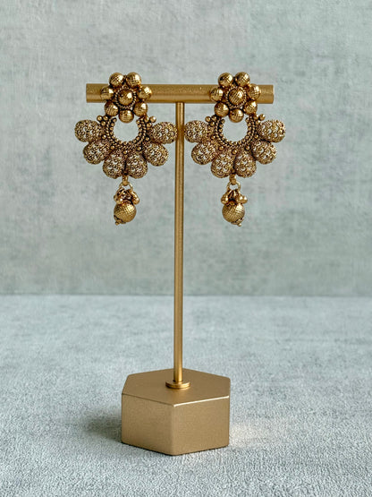 Ayura Designs Chirag Necklace Set with Earrings – Matte Gold Textured Dome Drops