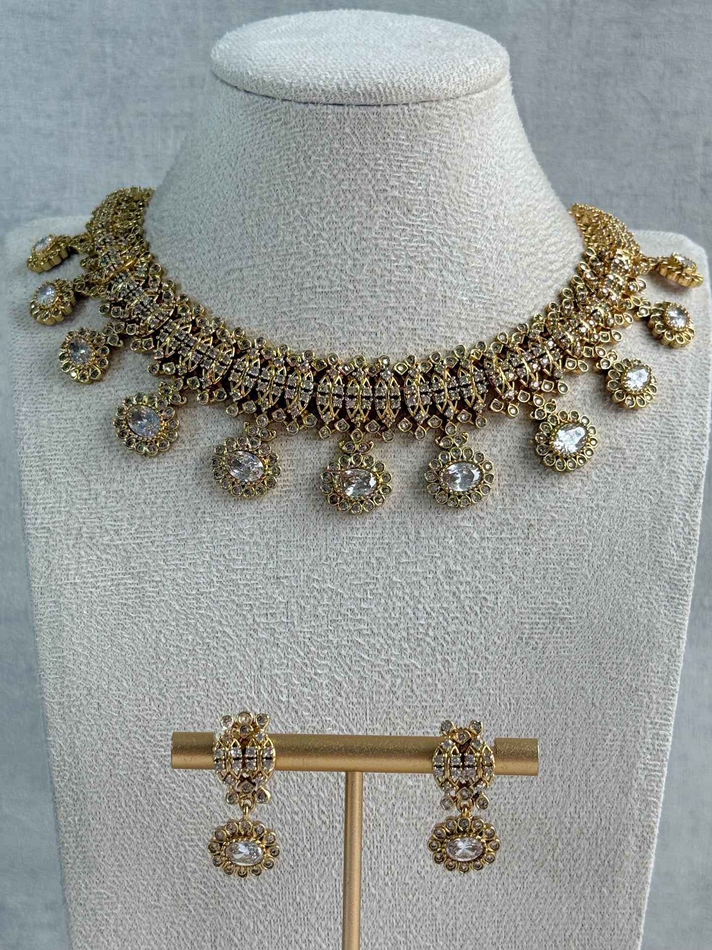 Ayura Designs Elisha Necklace Set with Earrings – Gold & Crystal Stone Detailing
