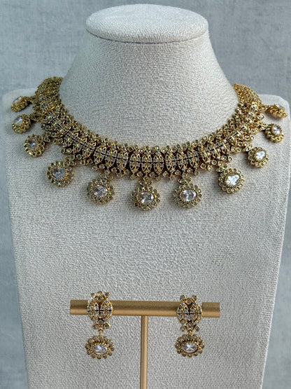Ayura Designs Elisha Necklace Set with Earrings – Gold & Crystal Stone Detailing
