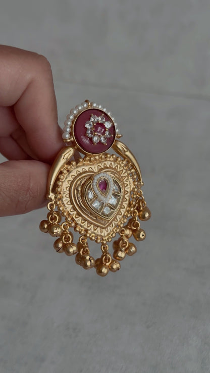 Ayura Designs Sorcha Adjustable Ring – Rose Pink Enamel, Pearl Detailing, Antique Gold & Mirror-Cut Stones