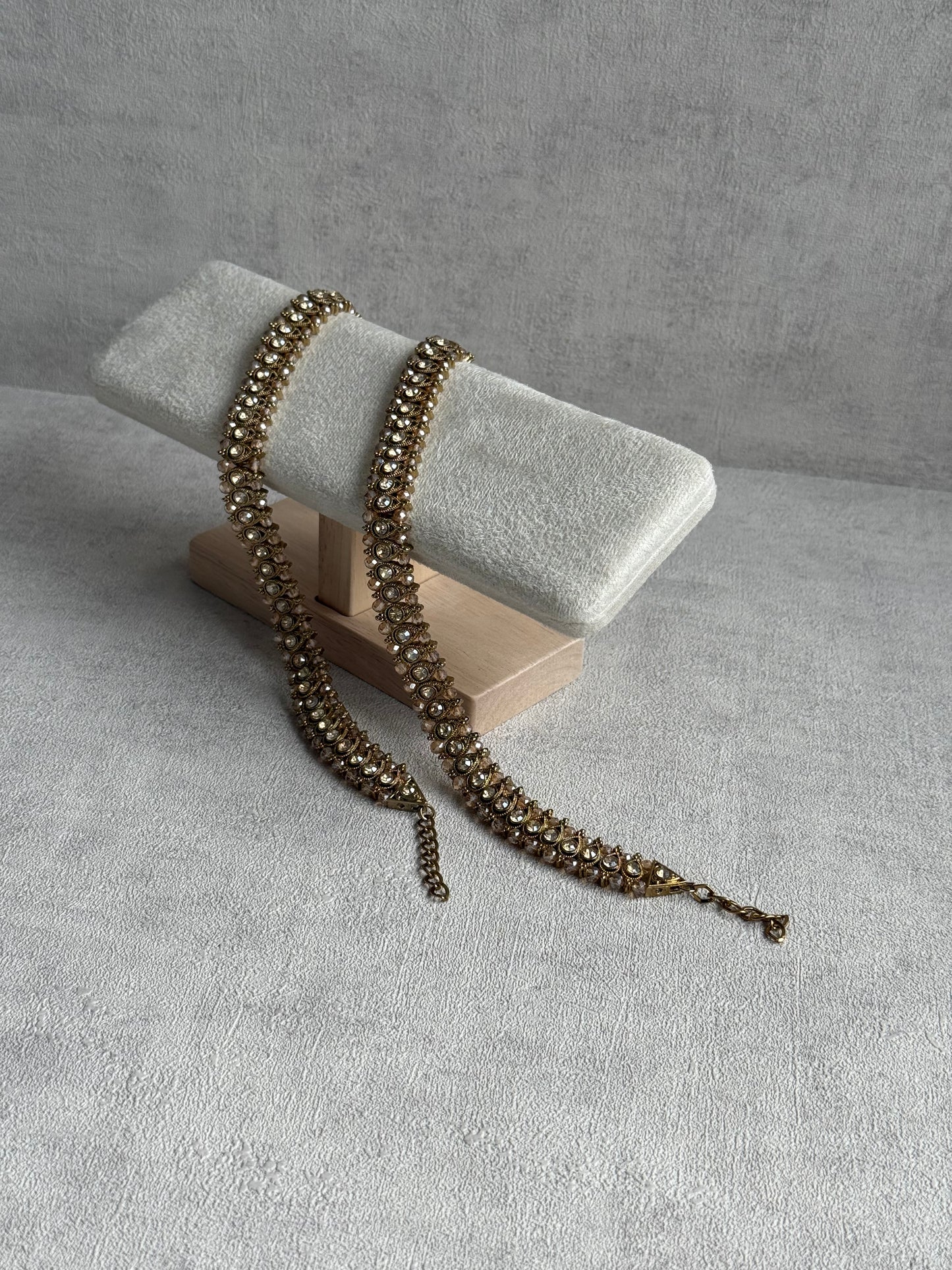 Ayura Designs Chandni Payals – Kundan Anklets with Champagne Crystals & Antique Gold Finish