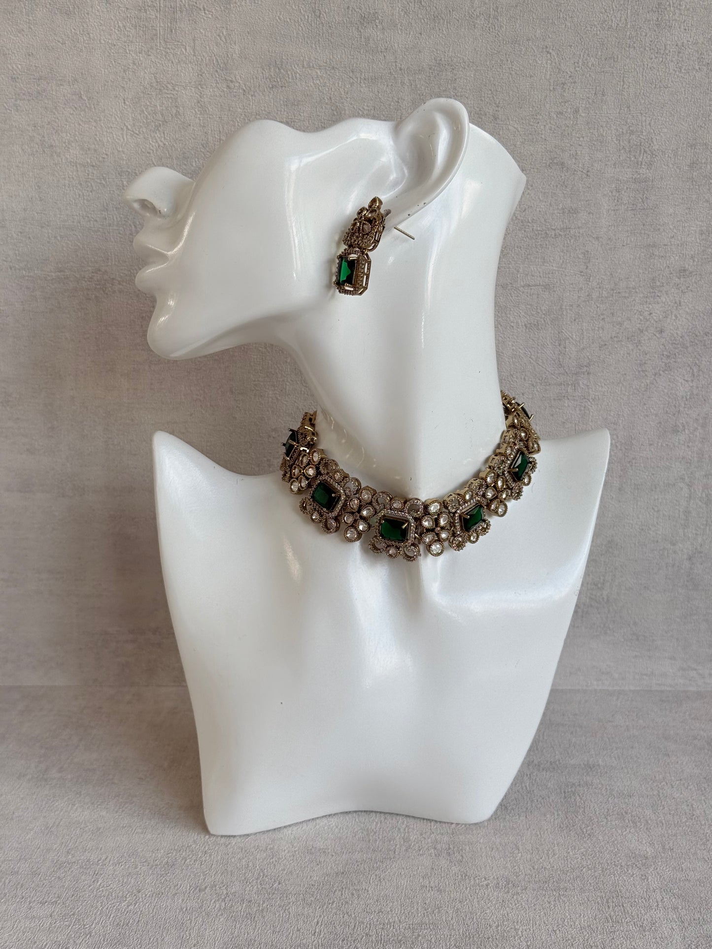 Ayura Designs Celine Set with Earrings – Moissanite Emerald Green Statement Set