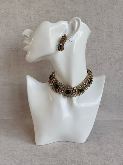 Ayura Designs Celine Set with Earrings – Moissanite Emerald Green Statement Set