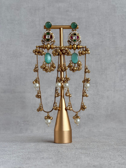 Ayura Designs Kashifa Earrings – Kashmiri Earrings with Mint Green Stone, Ghungroo Detailing & Pearl Drops