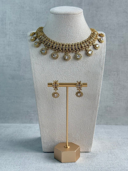 Ayura Designs Elisha Necklace Set with Earrings – Gold & Crystal Stone Detailing