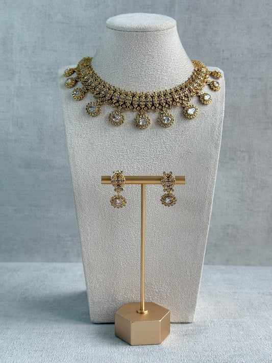 Ayura Designs Elisha Necklace Set with Earrings – Gold & Crystal Stone Detailing