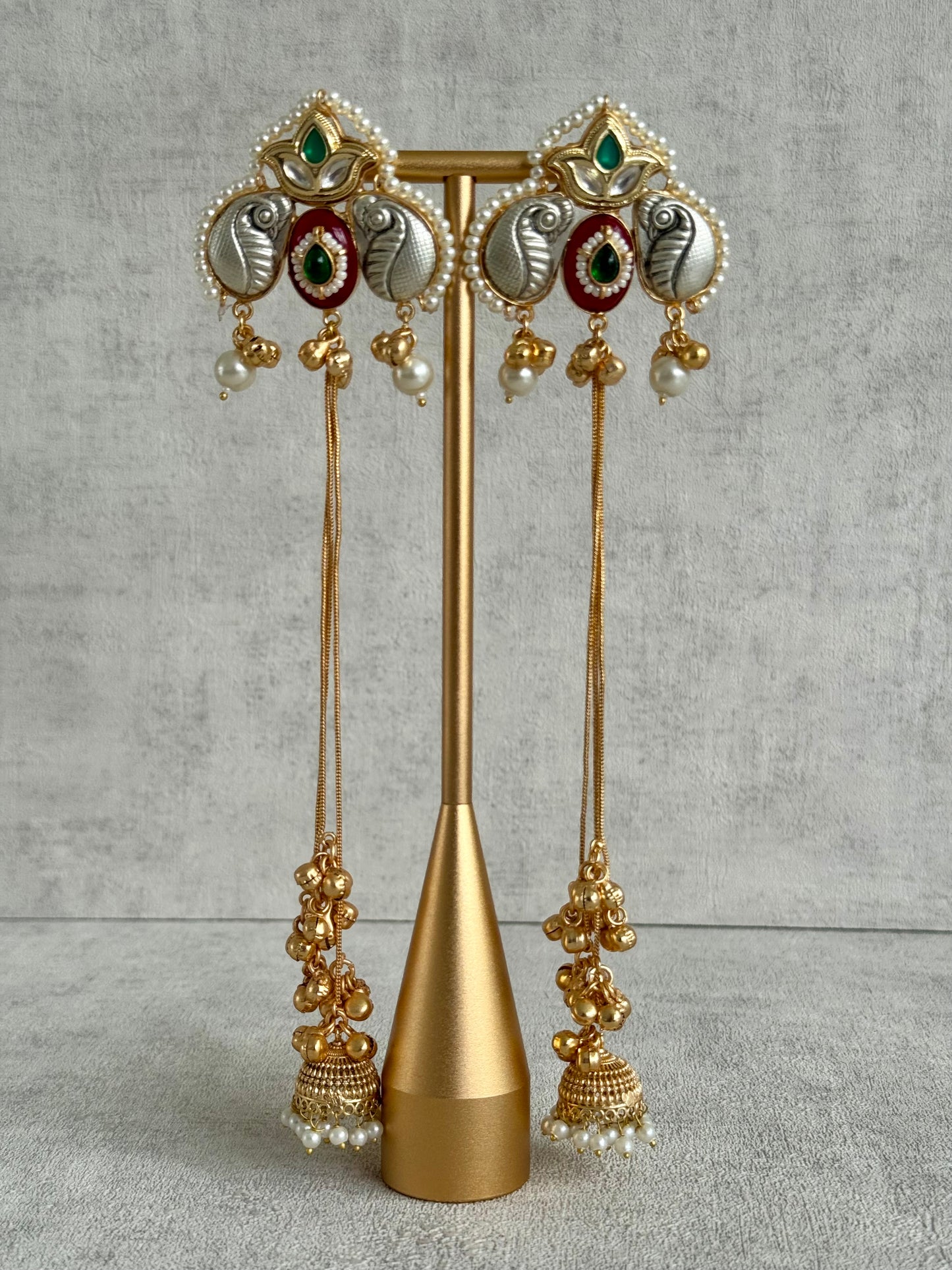 Ayura Designs Sozni Kashmiri Earrings – Meenakari with Ruby Red & Emerald Detailing