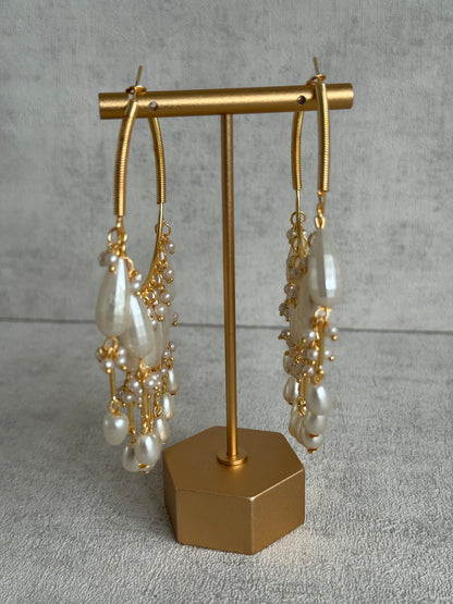 Ayura Designs Emery Balis – Gold Hoop Earrings with Faceted Pearl Drops & Fringe Detailing