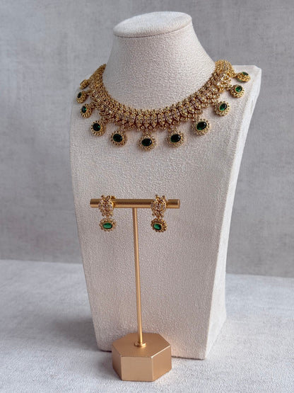 Ayura Designs Elisha Necklace Set with Earrings – Emerald Green & Crystal Stone Detailing