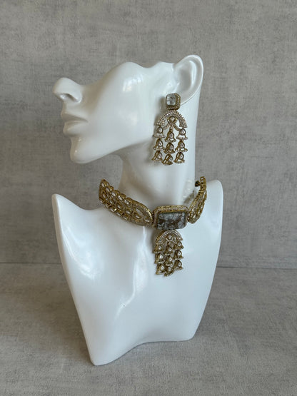 Ayura Designs Isla Choker Set with Earrings – All-White Marble & Moissanite Stones