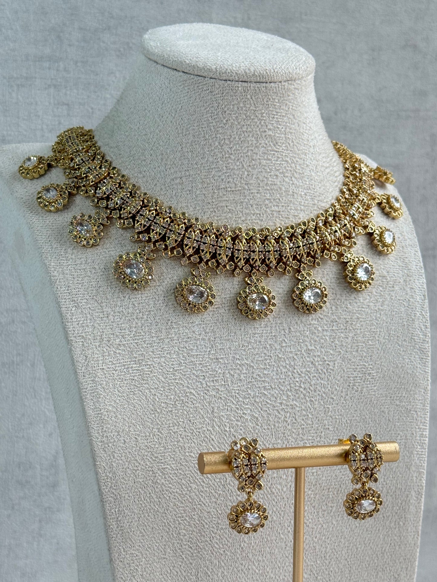 Ayura Designs Elisha Necklace Set with Earrings – Gold & Crystal Stone Detailing