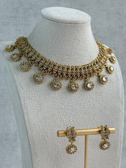 Ayura Designs Elisha Necklace Set with Earrings – Gold & Crystal Stone Detailing