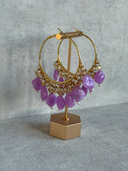 Ayura Designs Heer Balis – Gold Hoops with Lilac Marble Beads, Pearls & Crystal Detailing