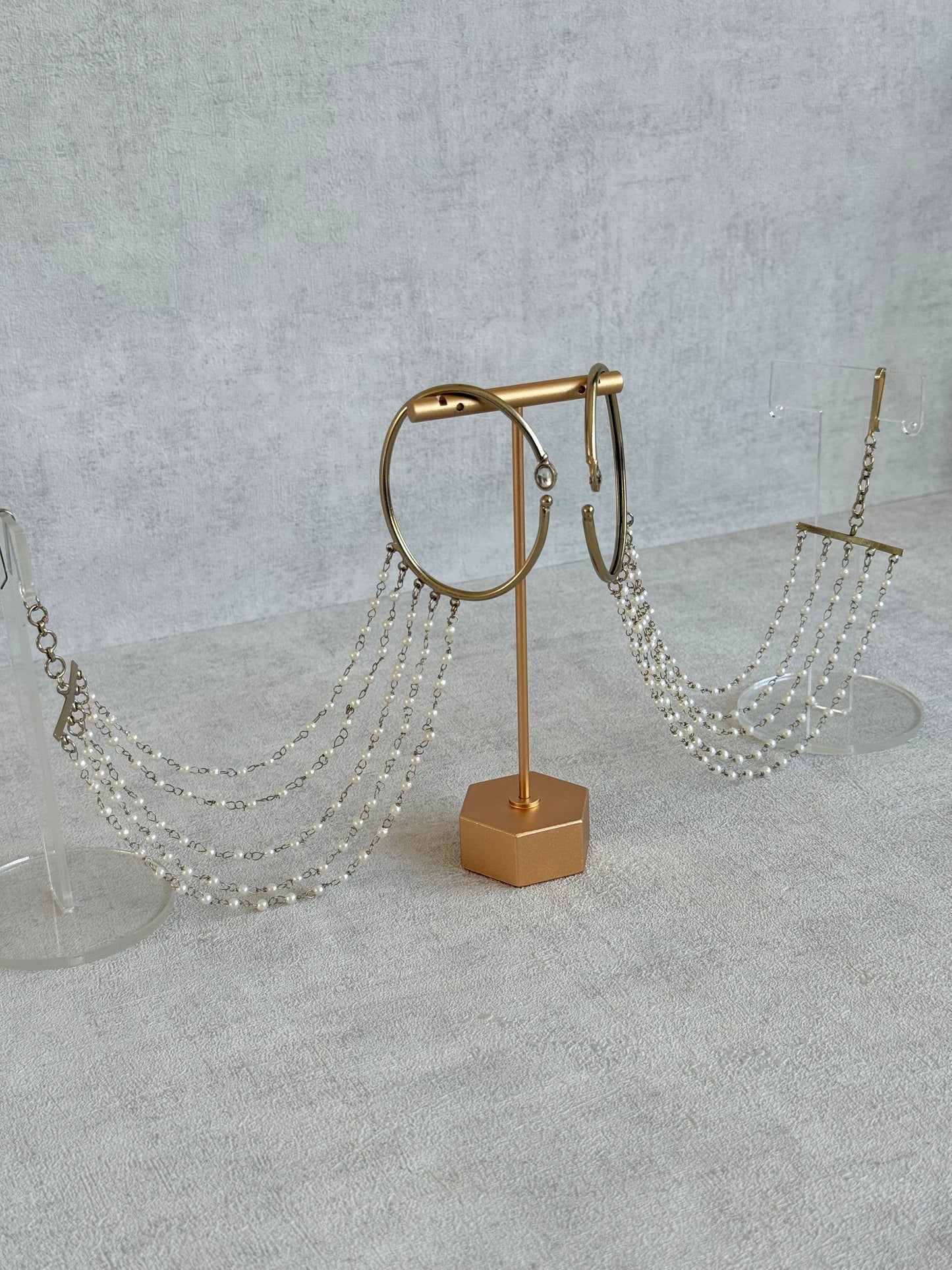 Ayura Designs Anvika Hair Chain Ear Cuffs with Pearl Sahare – Gold Finish & Pearl Detailing