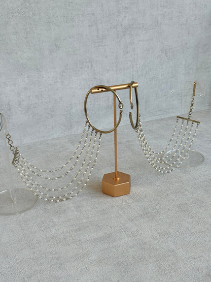 Ayura Designs Anvika Hair Chain Ear Cuffs with Pearl Sahare – Gold Finish & Pearl Detailing