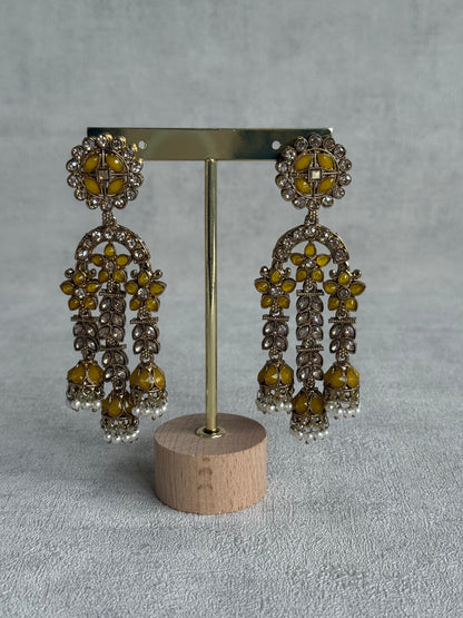 Ayura Designs Soraya Earrings – Yellow Stones, Champagne Crystals, Pearl Detailing & Gold Finish