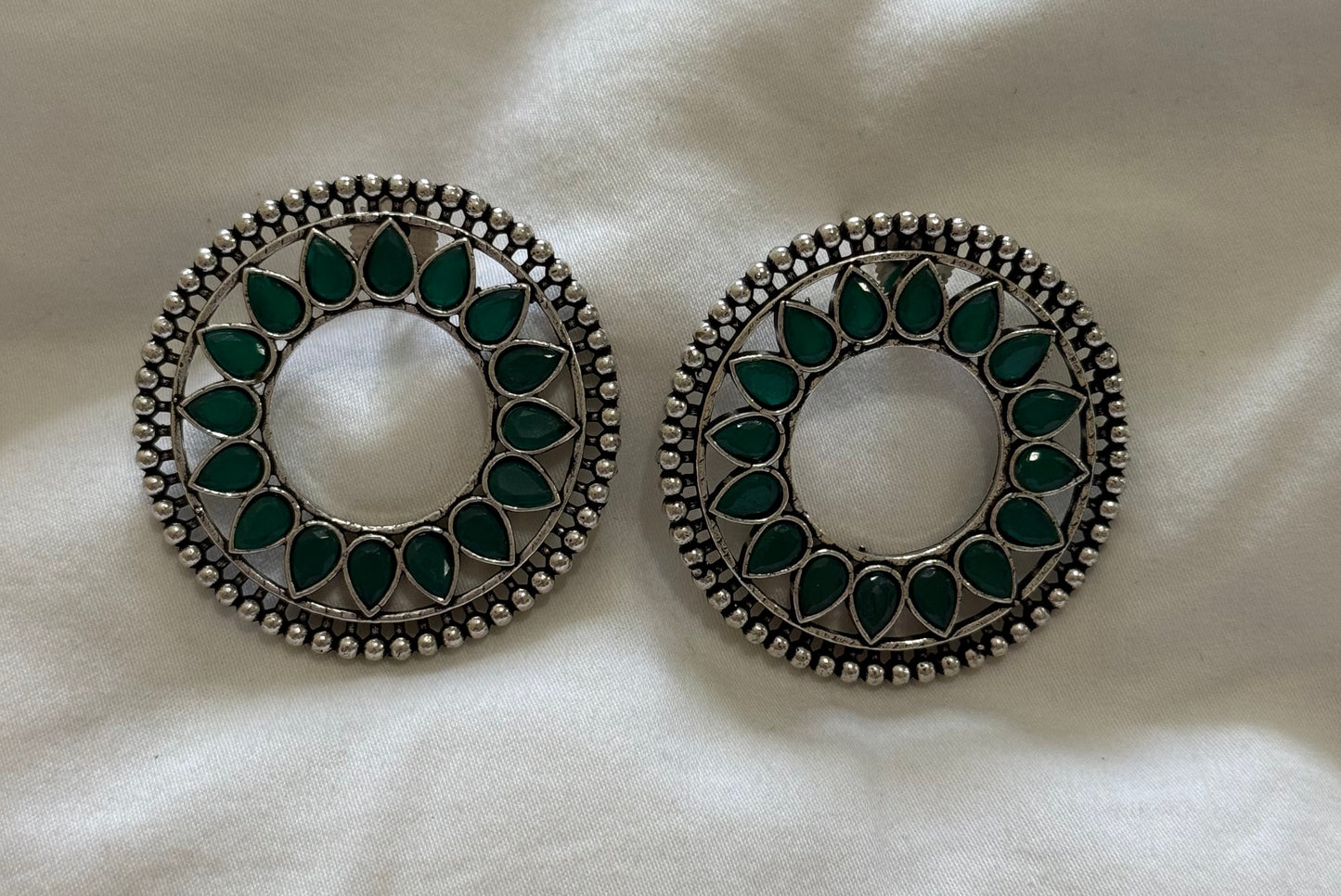 Ayura Designs Kesar Studs – Statement Oxidised Stud Earrings with Emerald Green Stones