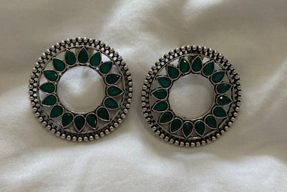 Ayura Designs Kesar Studs – Statement Oxidised Stud Earrings with Emerald Green Stones