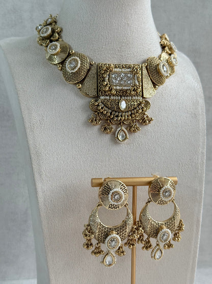Ayura Designs Purvi Set – Necklace & Earrings with Antique Gold Filigree, Ivory & Pearl Detailing