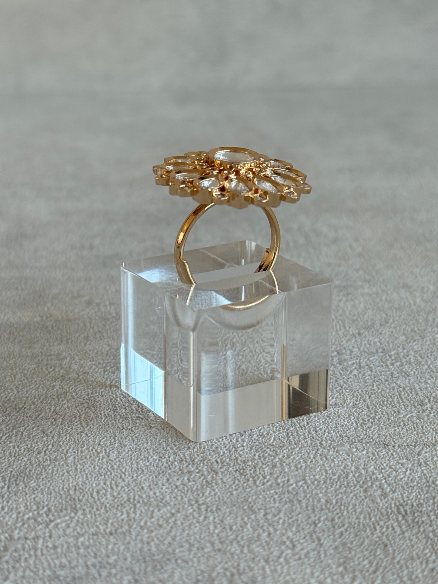 Ayura Designs Luisa Adjustable Ring – Crystal Centre Stone with Crystal Petal Detailing